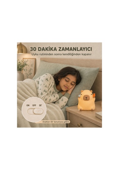 Capypo - Kapibara Figürlü Şarjlı Silikon Gece Lambası 3 Kademe Dokunmatik Usb-c Kahverengi Kahverengi