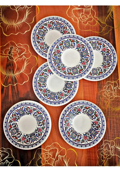 Heybeli Altın Bitkisel Çini Model 6 Kişilk Çay Seti Çok Renkli