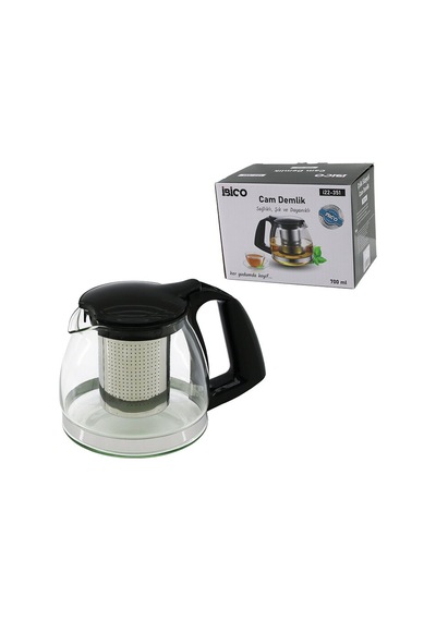 700ml Cam Demlik Çelik Süzgeçli - Plastik Kulp - Kapak - Krom Çerçeve 4741 Altın - Buz Mavisi