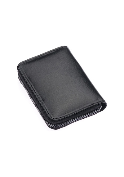 Westpolo Hakiki Deri Bol Şeffaf Kart Bölmeli Fermuarlı Unisex Cüzdan - Siyah Siyah