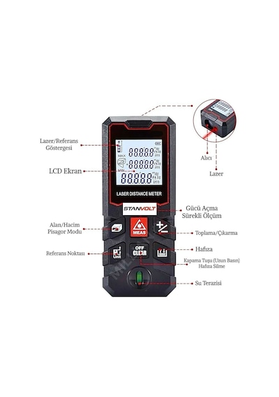 Yüksek Hassasiyet 100 Metre Lazer Metre Ölçer Lcd Dijital Ekran Su Terazili Lazermetre