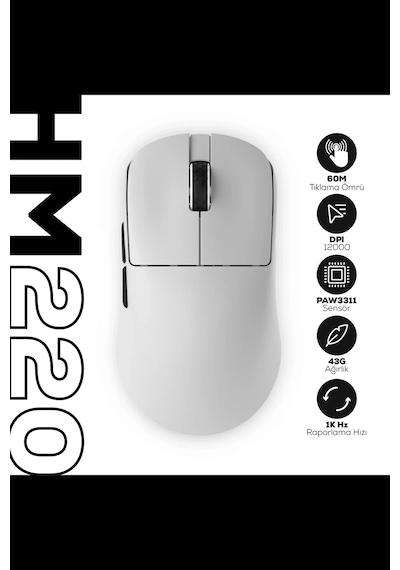 Hawk Gaming Hm220 1k Hz 12000 Dpı Tri-mode Kablosuz/bluetooth Beyaz Gaming Mouse Diğer
