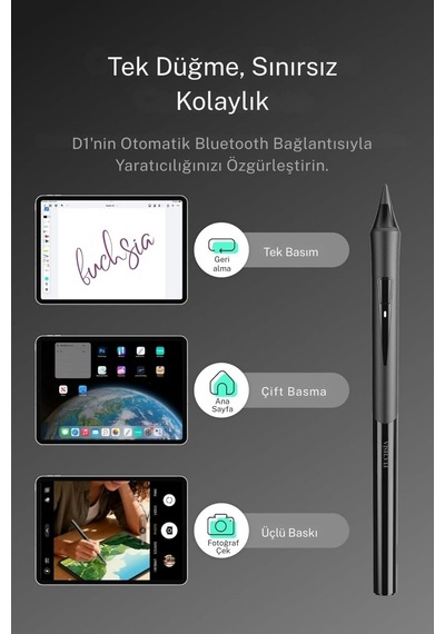 Fuchsia D1 Profesyonel Apple Uyumlu iPad Kalemi Eğim Duyarlı Avuç İçi Reddetmeli Bluetooth Uzun Pil Ömrü 0.1mm Uç Siyah