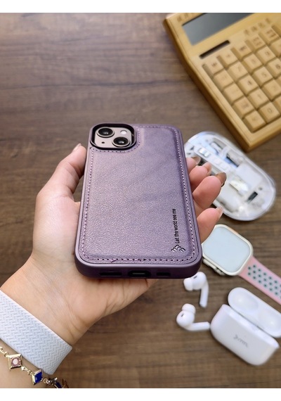 Apple iPhone 14 Uyumlu Premium Deri Dokulu Darbelere Karşı Dayanıklı Nazal Silikon Kılıf Mor
