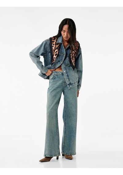 Koton Geniş Paça Rahat Kalıp Pamuklu Jean Pantolon - Wide Leg Jeans Green Cast 6wal40169md Yeşil