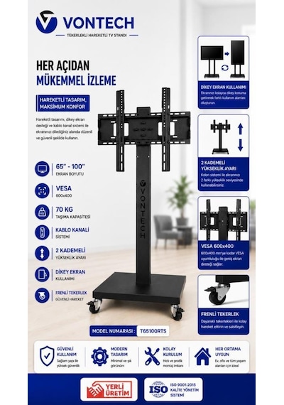 Vontech T65100rts 65-100'' Tekerlekli Ayaklı Lcd-led Tv Standı