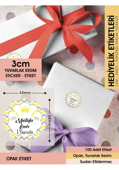 Doğum Günü Etiketi-fil Kral Taçlı Cemiyetleriniz Için 3 CM - 100 Adet Opak Sticker Renkli