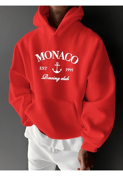 Uyguntarz Unisex Monaco Racing Club Baskılı Tasarım Oversize Sweatshirt Kırmızı