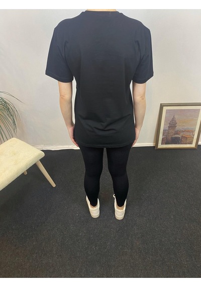 Kadın Bisiklet Yaka Brooklyn Baskılı Tişort Spr24tsk266 Black
