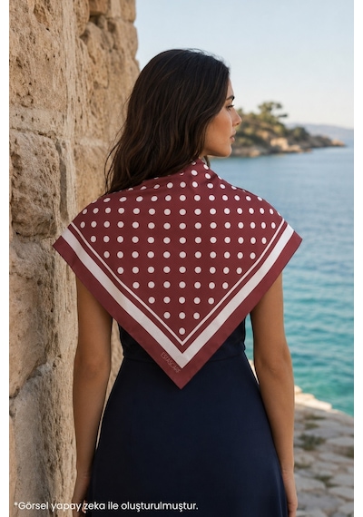 Tarzını Seç Bordeaux Bordo Puantiye Desenli Fular 70 X 70 Cm