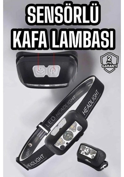 Kafa Lambası Kamp Lambası Sensörlü Şarjlı Ayarlanabilir Açık Sarı