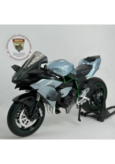 Kawasaki Ninja H2 1:12 Diecast Sesli Işıklı Motosiklet Modeli - Gri Karbon