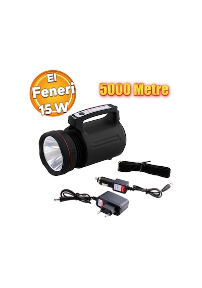 Su Geçirmez El Feneri Sarj Edilebilir Projektör Cree Led El Lambası 15 W 8000 Mah Beyaz Işık 5 Km Genel