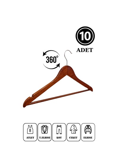 Ceket Elbise Askısı Ahşap Ceviz Gömlek Kıyafet Askısı 10 Adet Diğer