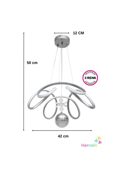 3 Renk Yanabilen Şeker Camlı Modern Ledli Avize Gri