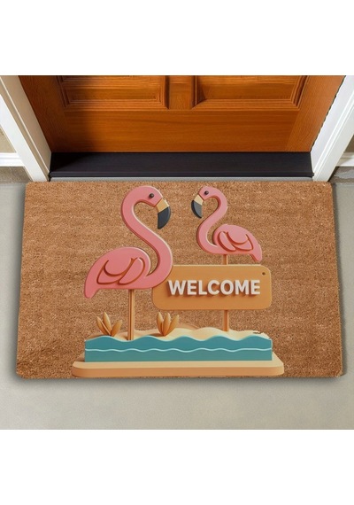 Valerine Life Pembe Flamingo Çifti Welcome Kapı Önü Paspası 45 x 70 CM