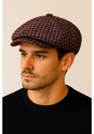 Aida Jewelss Kışlık Özel Kumaş Yünlü Peaky Blinders Model Dökümlü Unisex Yünlü Kasket Şapka Bordo