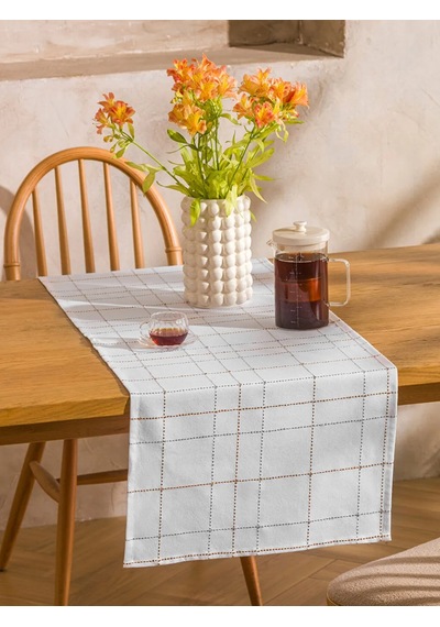 Ekru Ekose Desenli Runner 45x150 Cm