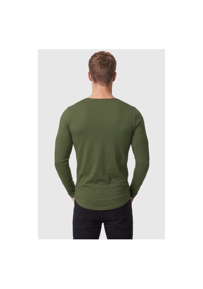Deepsea Erkek Haki %95 Pamuk Slim Fit Kesik Açık Yaka Likralı Penye Sweatshirt Oval Kesim 2602299