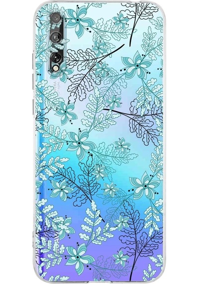 Huawei P Smart S Kamera Korumalı Kapak Floral Su Yeşili Tasarımlı Şeffaf Kılıf