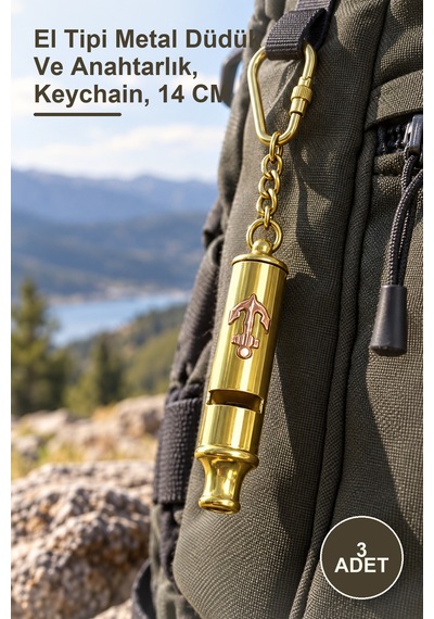 Anta 3 Adet Pirinç Düdük Anahtarlık El Tipi Metal Düdük Ve Anahtarlık, Keychain, 14 Cm Sarı