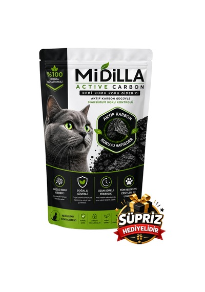 Midilla Active Carbon Kedi Kumu Koku Giderici 250 G %100 Gerçek Aktif Karbon Güçlü Koku Kontrolü