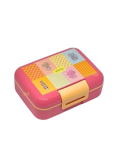 Bento 1600ml Lunchbox Sevimli Kedi Desenli Tek Katlı 2 Bölmeli Pp Plastik Sefer Tası Yemek Kutusu