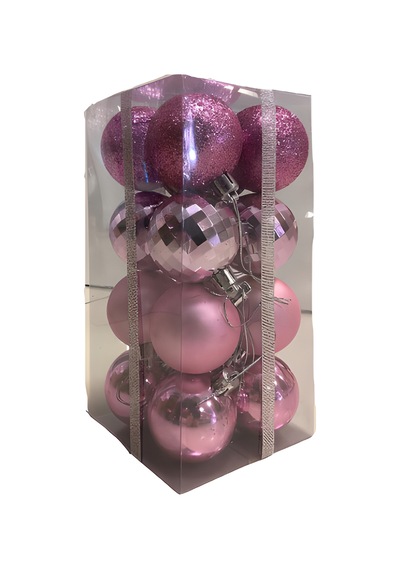Yılbaşı Pembe Top Ağaç Süsü 5 Cm Karma Set 16'lı