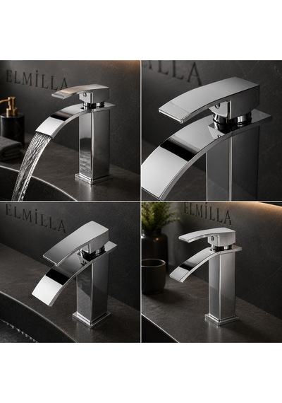 Lüx Premium Krom Şelale Lavabo Bataryası Çift Su Girişli Modern Tasarım Batarya