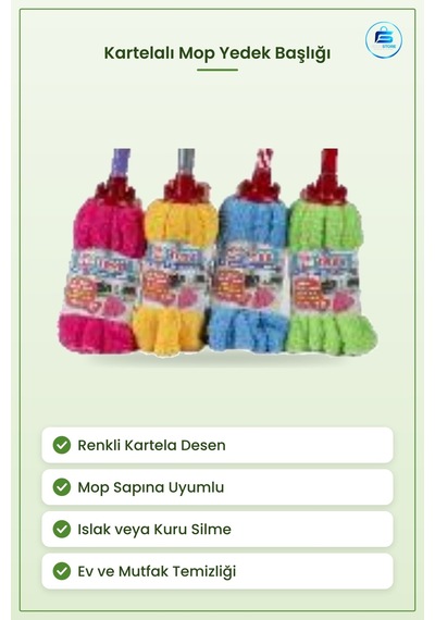 Renkli Kartelalı Mop Yedek Başlığı Paspas Ucu Ev Mutfak Banyo Ve