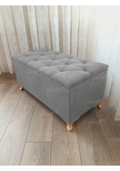 Lüks Sandıklı Kapitoneli Ayakucu Puf Bench 100 Cm Gold Ayak Mor