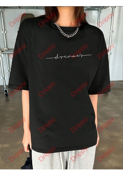 Flood Of Style Dreamer Baskılı Oversize Bisiklet Yaka Tshirt Siyah