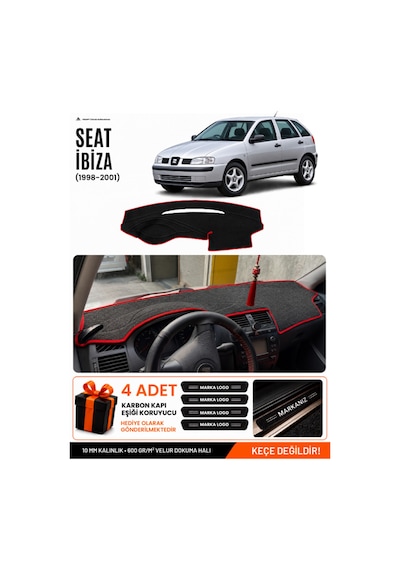 Seat Ibıza 1998-2001 Uyumlu Torpido Koruma, Torpido Örtüsü, Torpido Kılıfı - Siyah Kırmızı