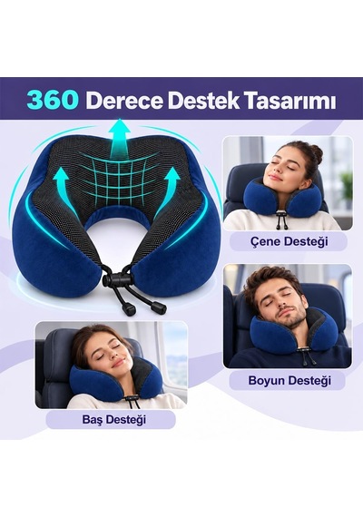 Tr Seyahat Boyun Yastığı - Hafızalı Köpük, 360 Destekli, Ortopedik Seyahat Yastığı - Ayarlanabilir Çene Des