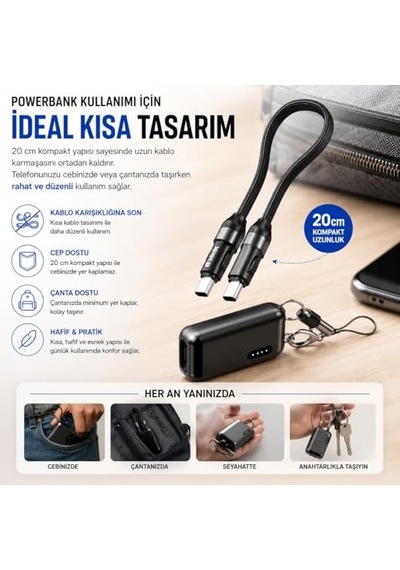 S-link Armor Cc-020 60w 20 Cm Type-c To Type-c Pd Örgülü Metal Başlıklı Siyah Hızlı Şarj Kablosu, Kısa Type C Diğer