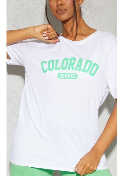 Beyaz Oversize Colorado T-shirt - Oversize Baskılı Beyaz