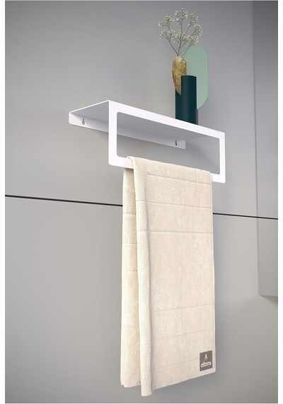 Metal Raflı Havlu Tutacağı Modern Raflı Duvar Tipi Banyo & Mutfak Havlu Askısı - Beyaz Diğer