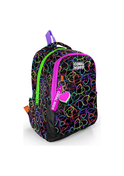 Coral High Kids Çok Renkli Kalp Desenli Üç Bölmeli Okul Sırt Çantası 23670 Çok Renkli