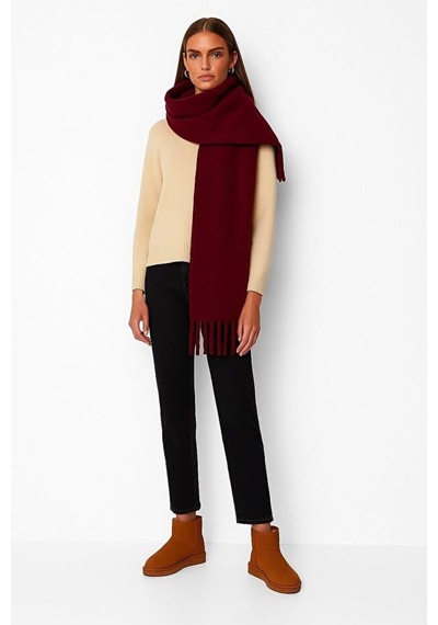 Bermody Puffy Yumuşak Dokulu Kadın Atkı Şal Omuz Şalı 50 X 190 Cm Bordo