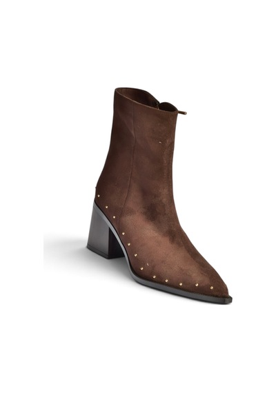 Fox Shoes Z308400102 Kahverengi Süet Kalın Topuklu Pimli Kadın Bot