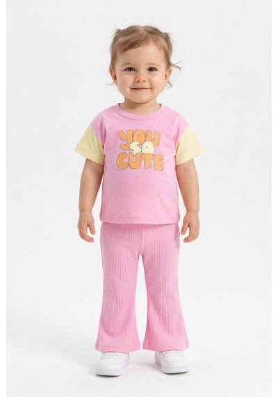 Harika Kids Kız Bebek Yazlık Bol Paça Alt-üst Takım Pembe