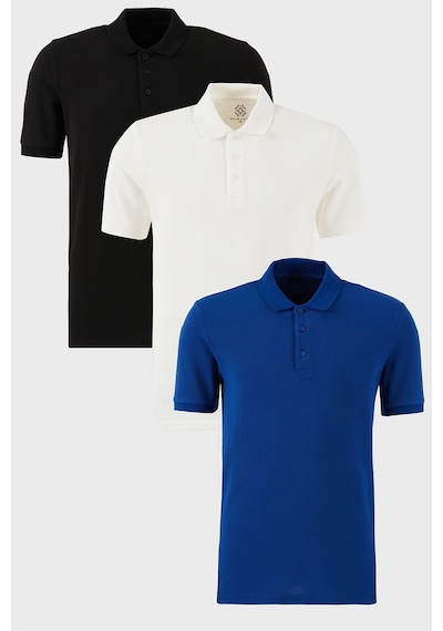 Buratti Pamuklu Regular Fit Düğmeli Polo Yaka 3'Lü Paket Erkek T Shirt 5902127S3 Siyah-Saks-Beyaz