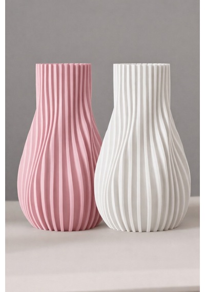 Modern Dekoratif Vazo Pembe 22 Cm Beyaz Beyaz