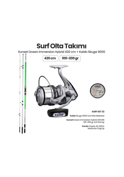 Sunset Ocean Immersion Hybrid 420 Mn Surf Kamışı - Kaido Skuga 9000 Surf Set 32