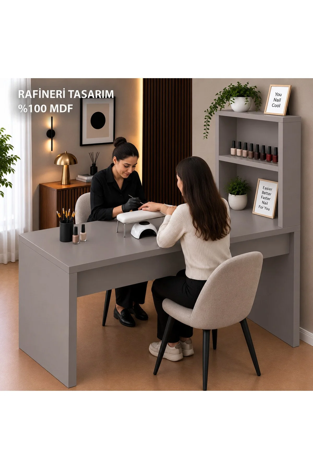 Pudra Manikür Masası Makyaj Masası Protez Tırnak Masası Çok Amaçlı Masa %100 Mdf Gri