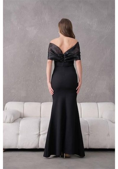 Dip Moda Dipmoda Kadın Siyah Tül Ve Taş Detaylı Abiye Elbise Dpnbs9372 Siyah