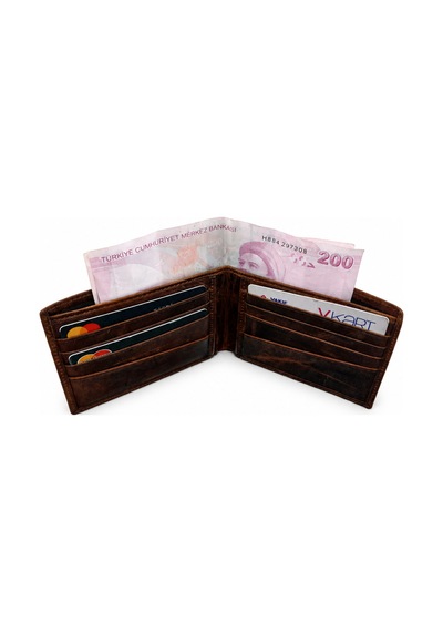 Alphaclub Bag Hakiki Deri Crazy Taba Çıkarılabilir Kartlıklı Erkek Cüzdan Mat Taba