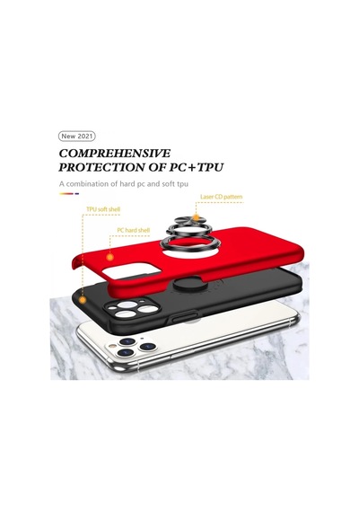 Apple iPhone Uyumlu  11 Pro Max Uyumlu Kılıf Elit Yüzüklü Kapak - Kırmızı