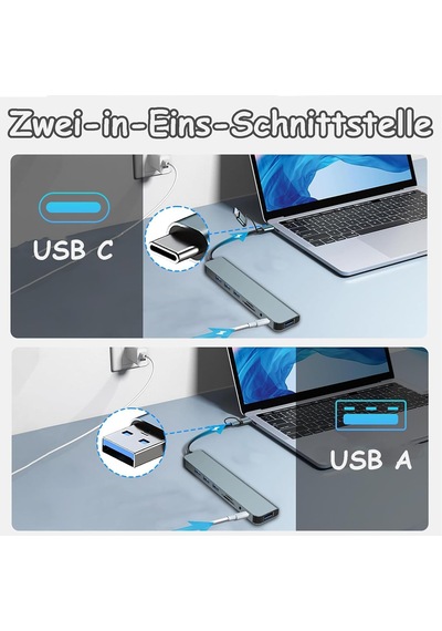 Lexroo Usb C Hub 8'i 1 Arada Usb Hub 3.0 Multiport Adaptörü, Tf/sd Kart Okuyucu