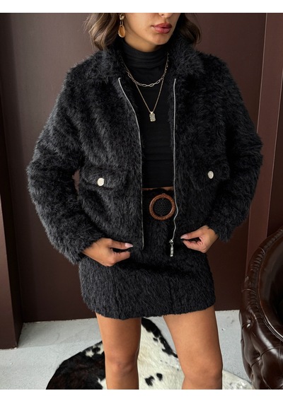 Verymoda Suni Kürk Görünümlü Kadın Ceket Siyah